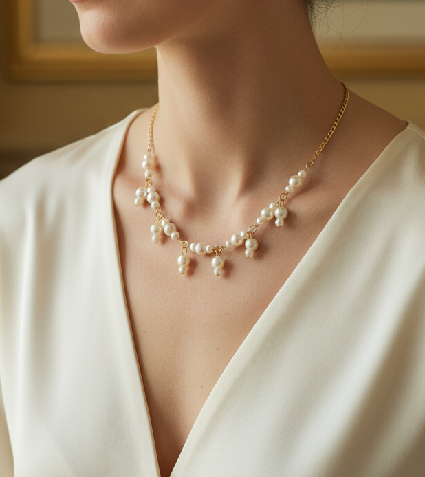 Delicate Gold Plated Chain Pearl Necklace