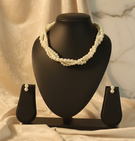 Braided Pearl Necklace Set