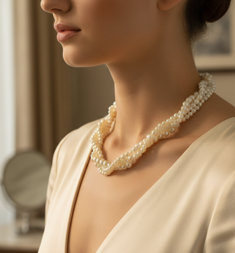 Braided Pearl Necklace Set