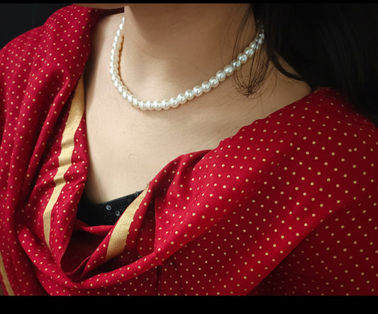 Off White Pearl Necklace Set (Single Layer 8mm)