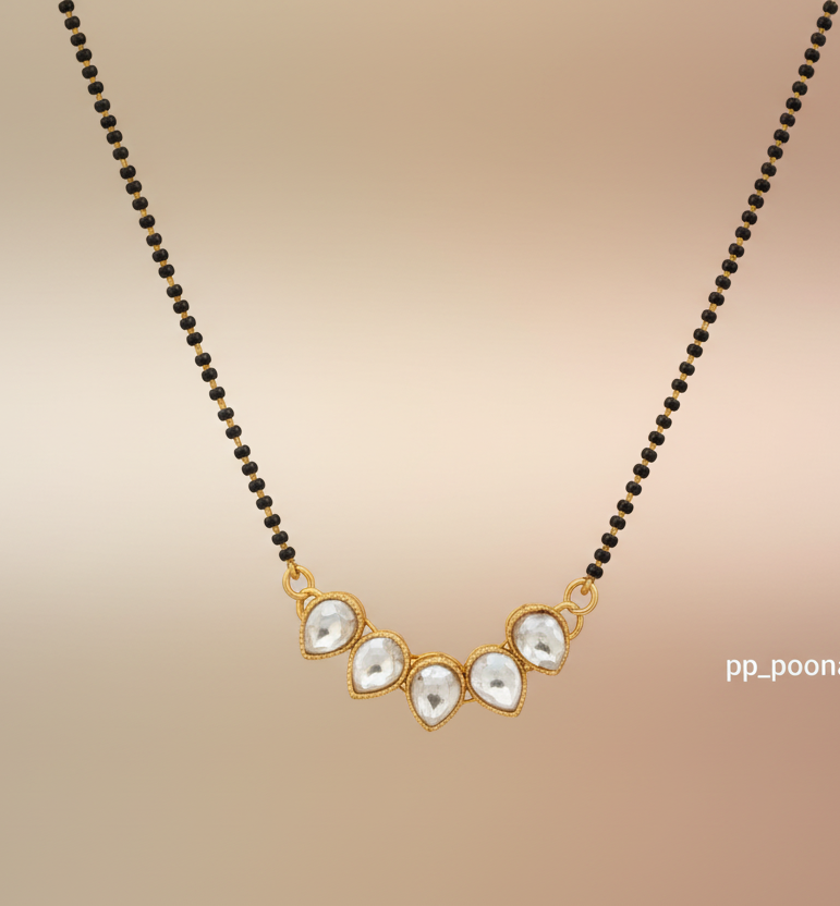 Gold Plated Drop Shaped Crystal Kundan Mangalsutra
