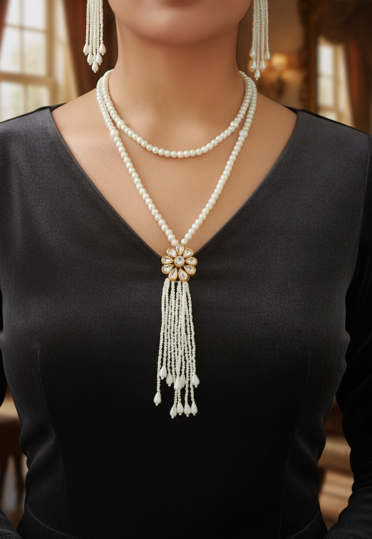 Dual Wear Gold-Plated Kundan Beads Necklace Set