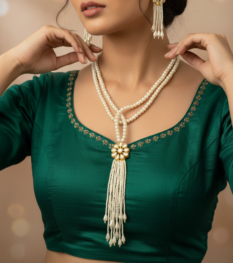 Dual Wear Gold-Plated Kundan Beads Necklace Set