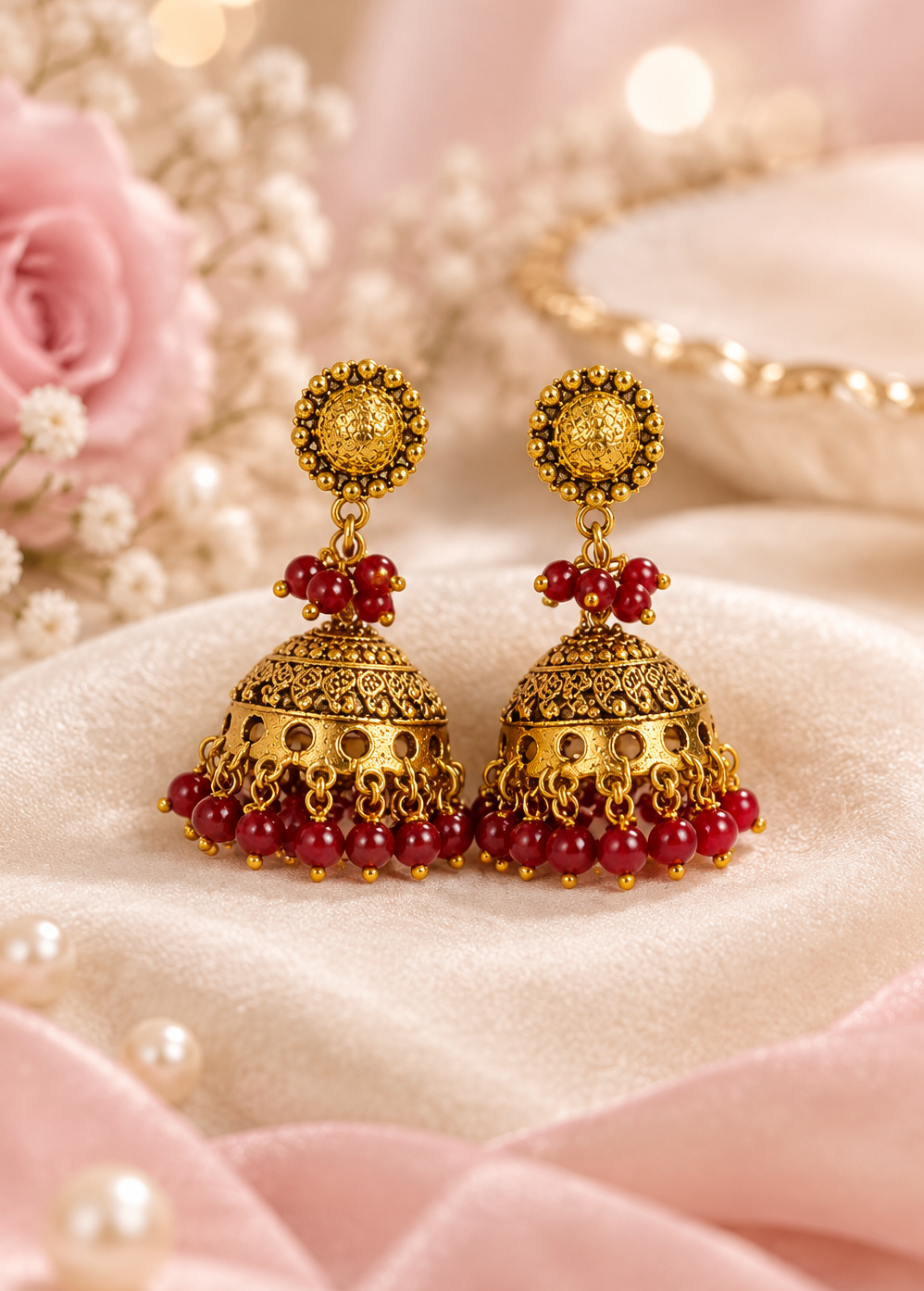 Golden Maroon Chain Jhumka