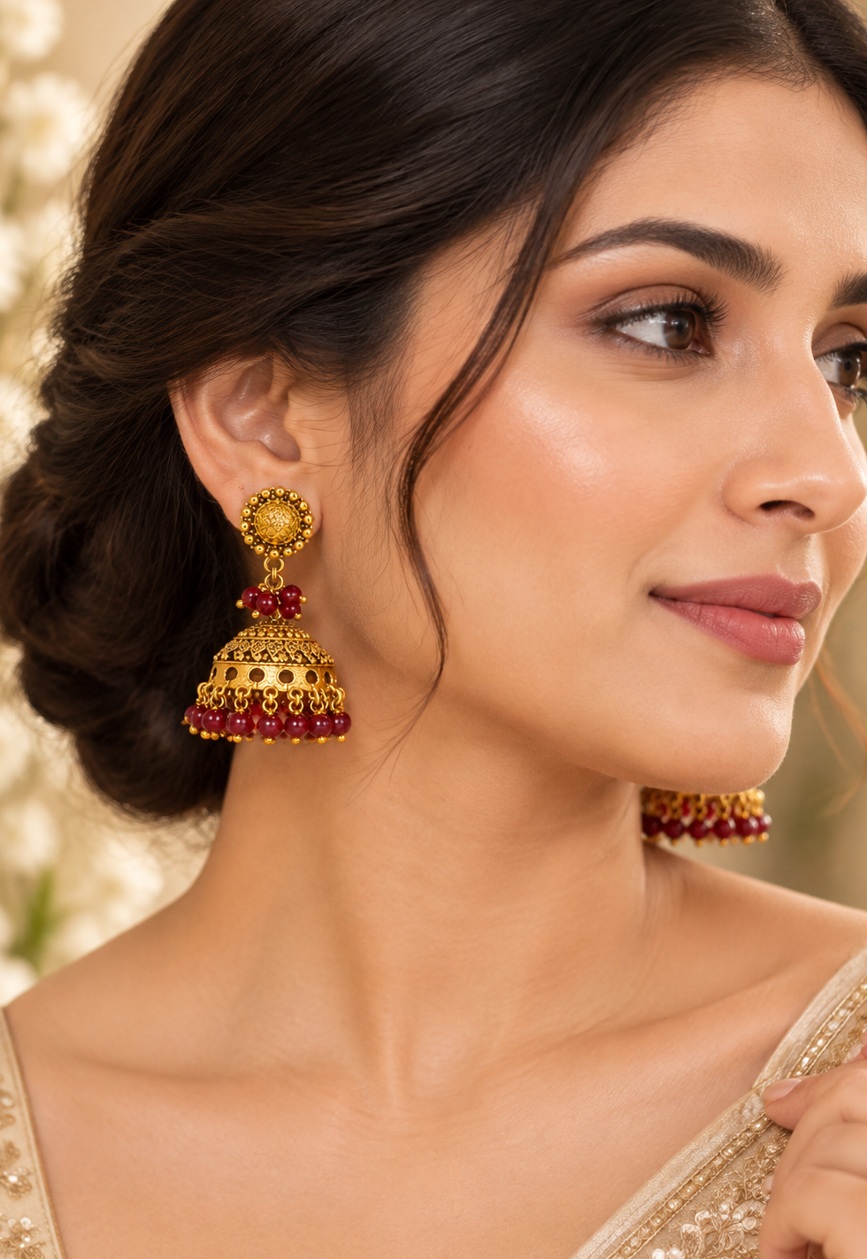 Golden Maroon Chain Jhumka
