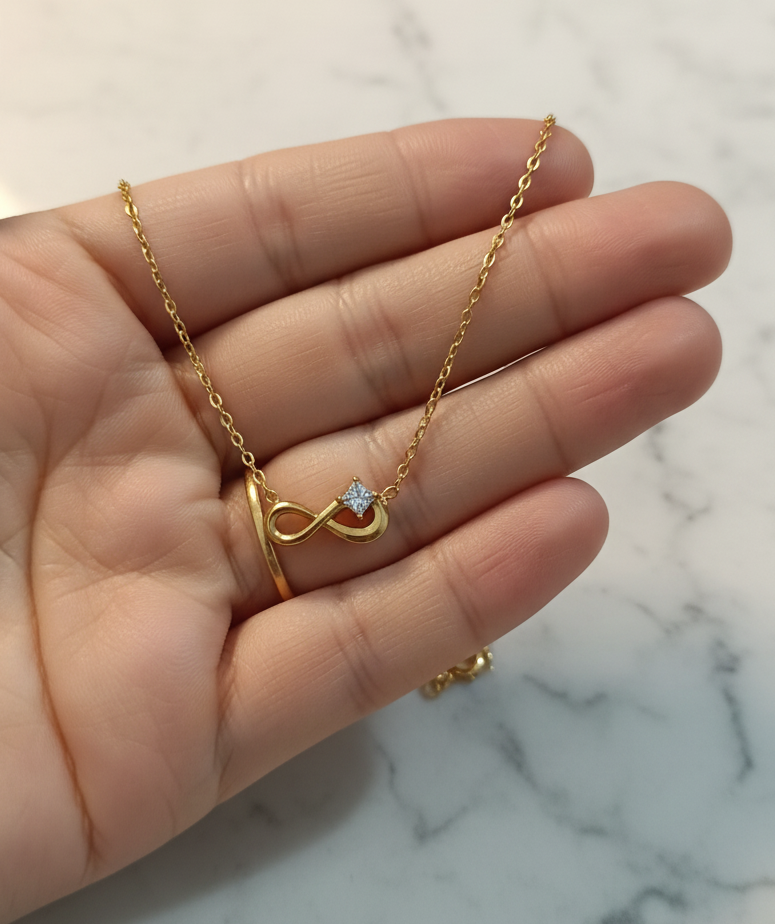 Golden Oxidised Anti-Tarnish Infinity Pendant Necklace