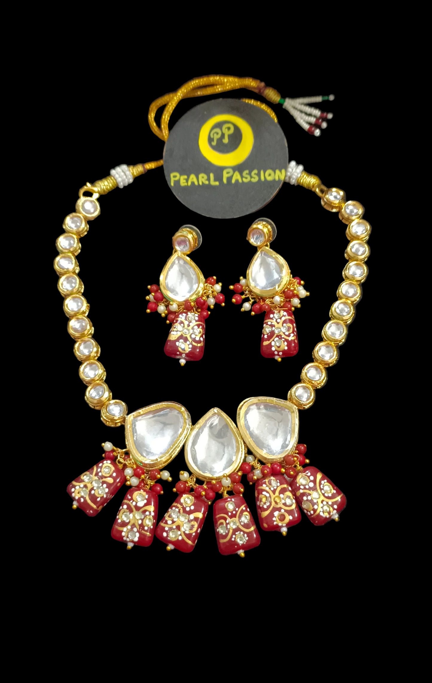 Maroon Meenakari Kundan Necklace with Earrings