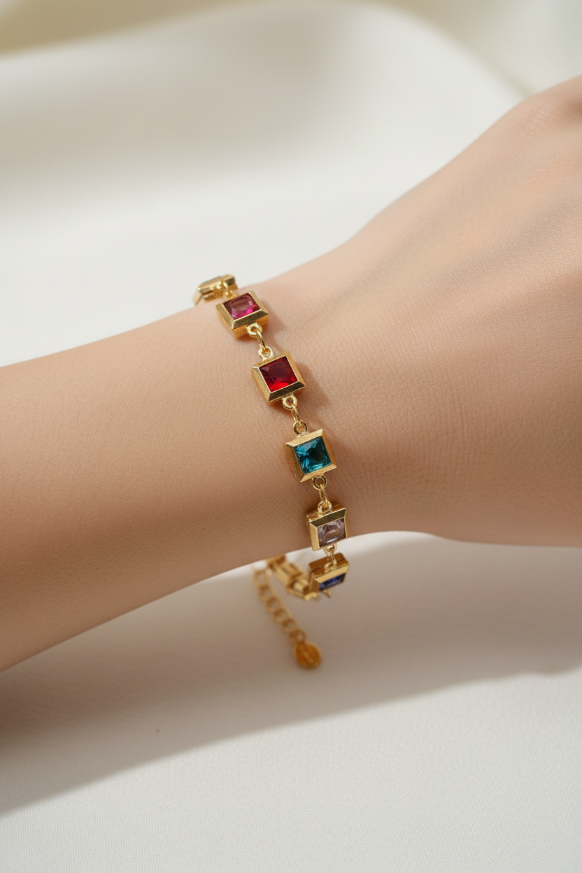 Delicate Square Shaped Colorful Bracelet