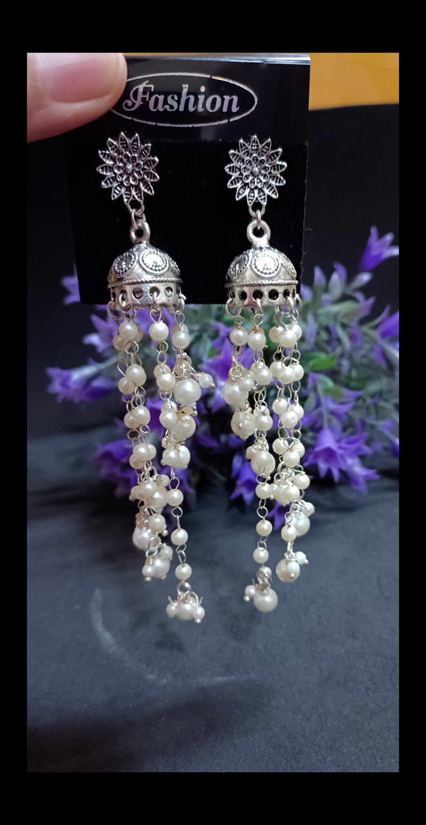 Oxidised Silver plated Ganthan chain Jhumkas