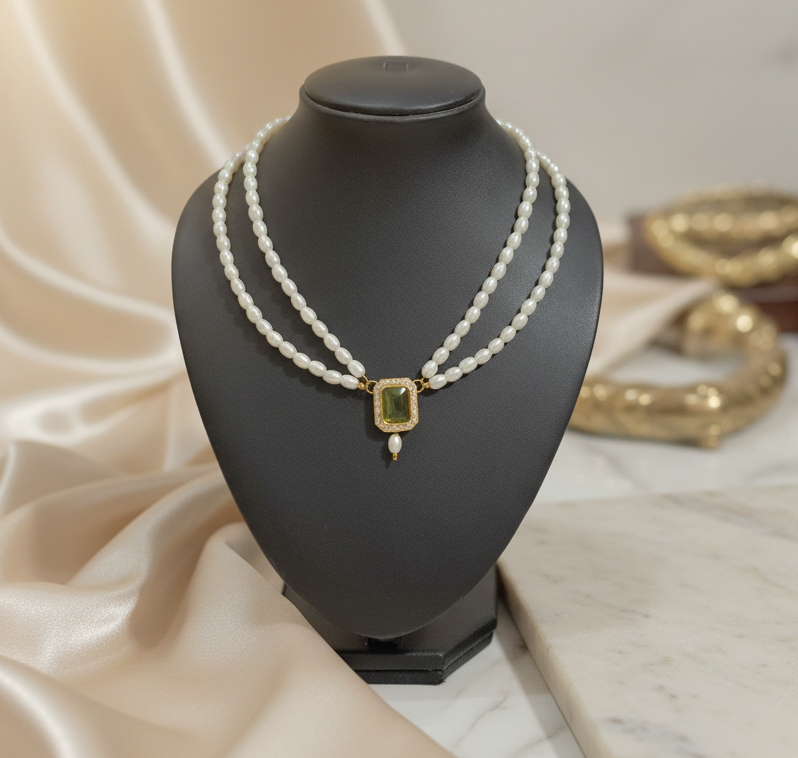 Ad Kundan Pendant with Off-White Pearl Necklace