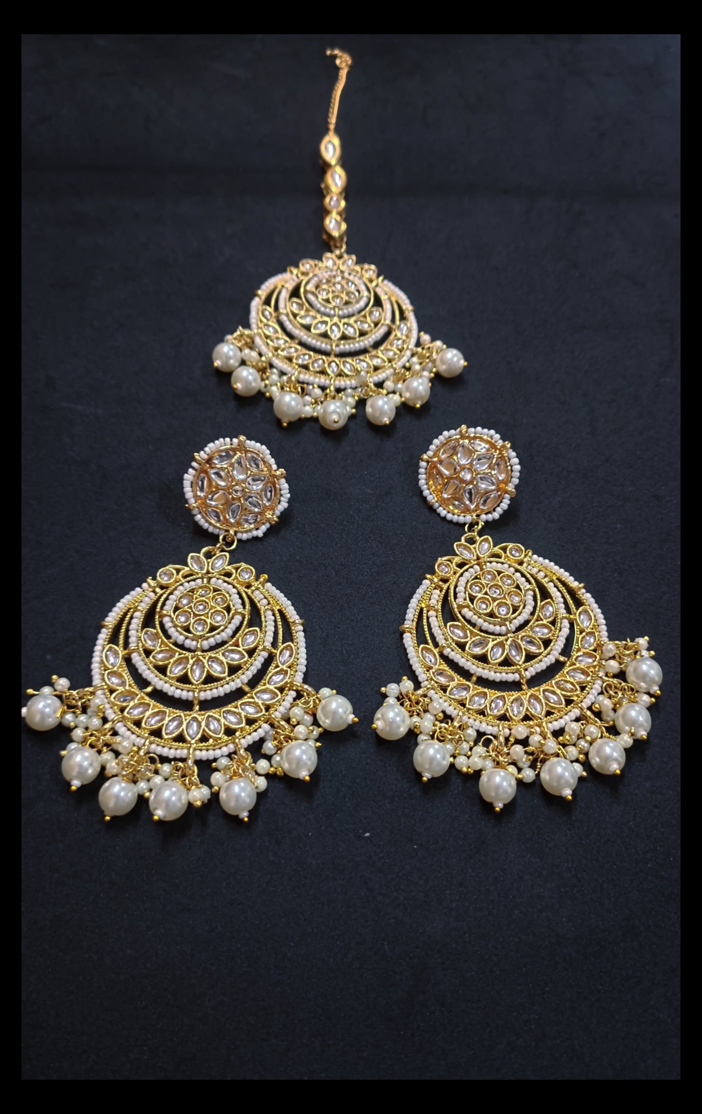Set of Meenakari Kundan Chaandbali Earrings & Maangtikka