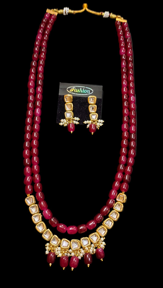 Gold-Plated Maroon Rani-Haar Necklace Set