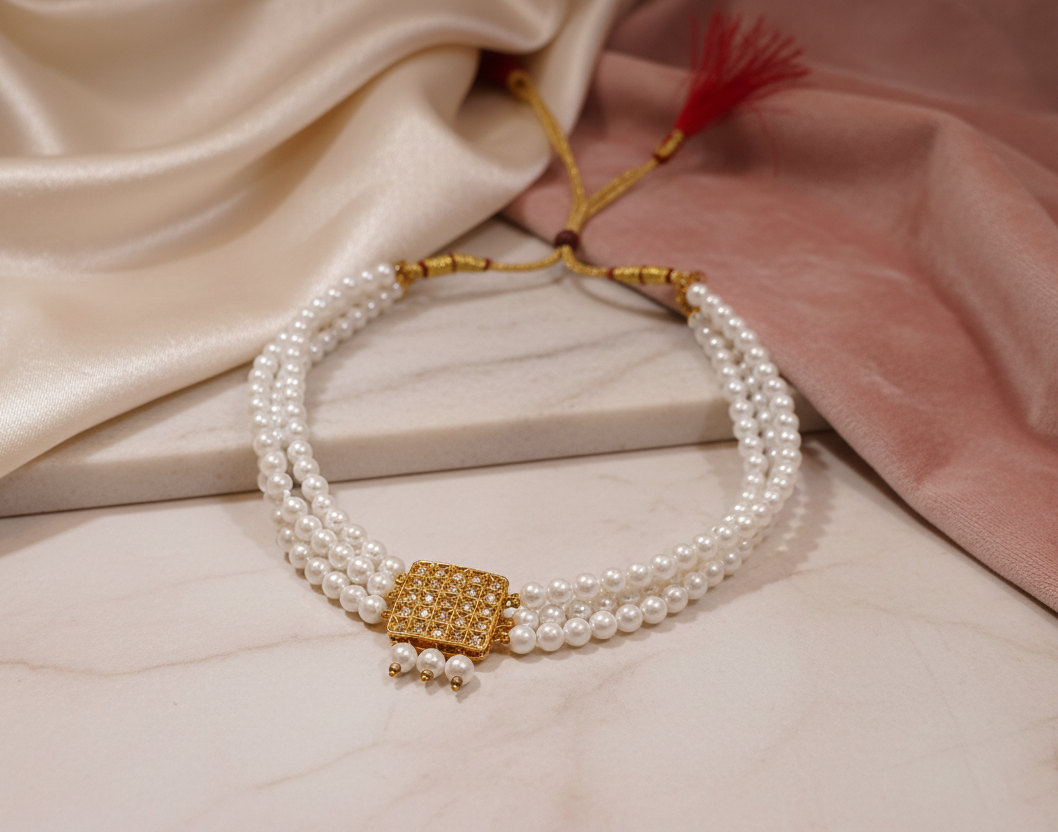 White Beads with kundan Pendant Choker