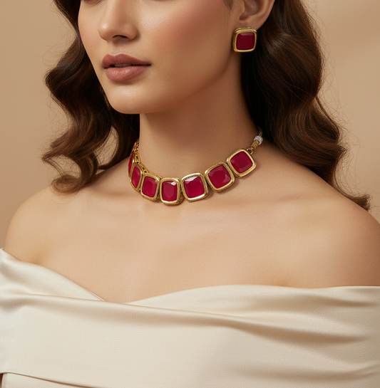 Indo-Western Kundan Stone Necklace Set