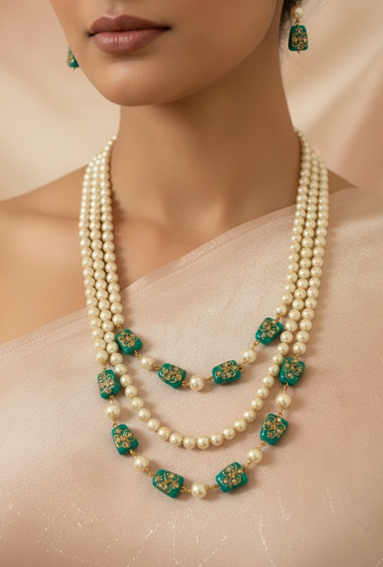 Gold-Plated Meenakari Stone Rani haar Necklace Set