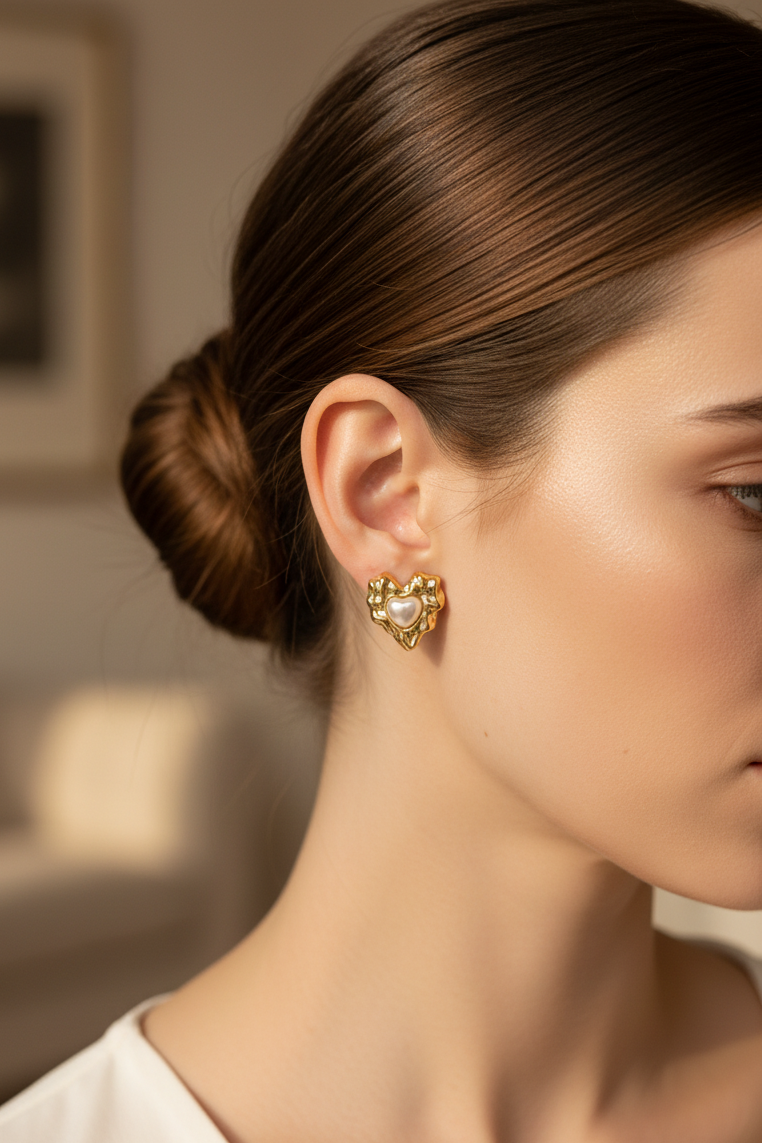 Anti-Tarnish Heart Pearl Earrings