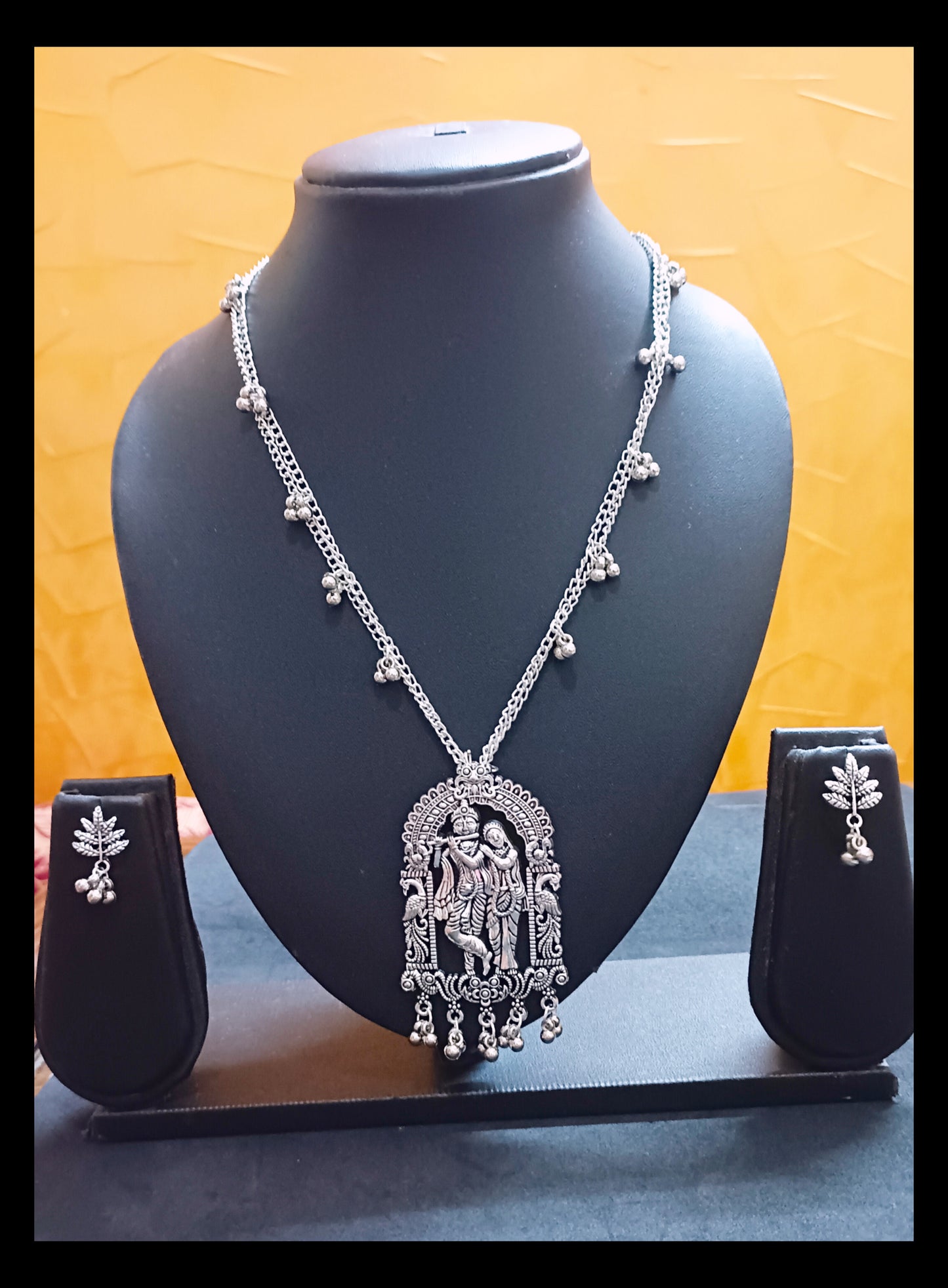 Oxidised Silver Chain Radha-Krishna Pendant Necklace
