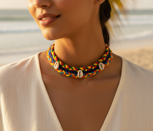 Adjustable Multi-Color Cotton Thread Shell Necklace