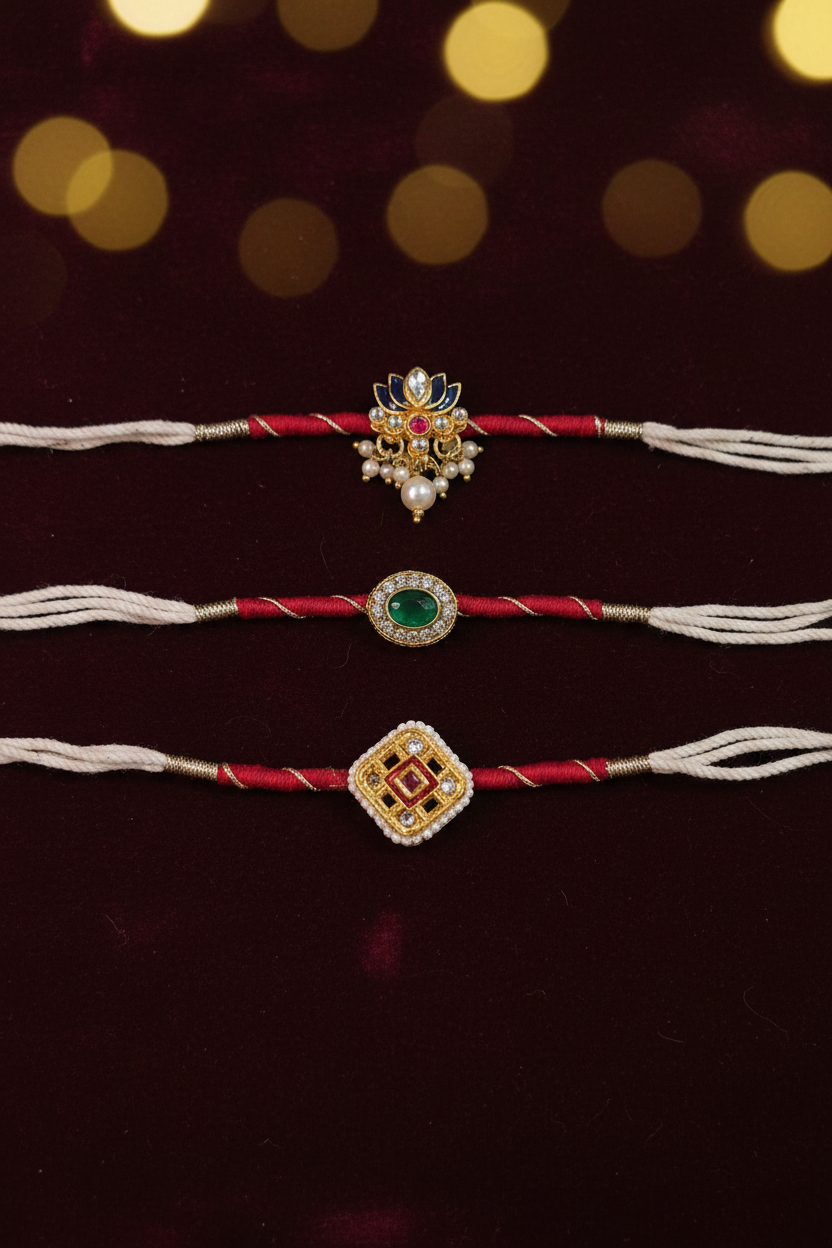 Combo of 3 Kundan Rakhis