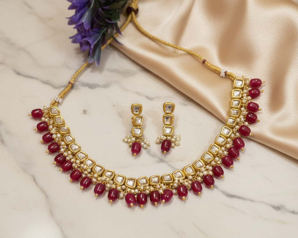 Gold-Plated Meenakari Kundan Choker Set