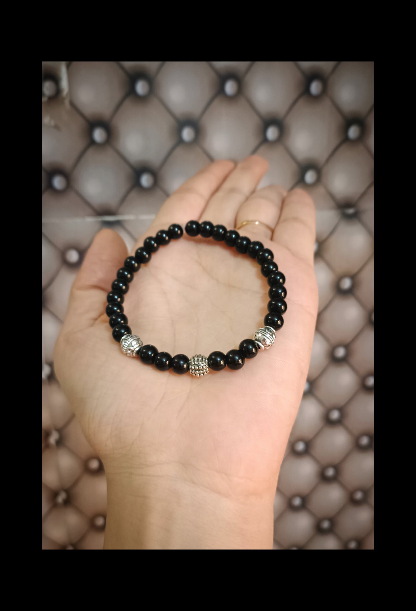 Black Glass Beaded Oxidised Bracelet