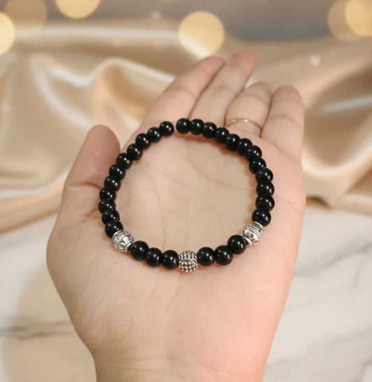 Black Glass Beaded Oxidised Bracelet