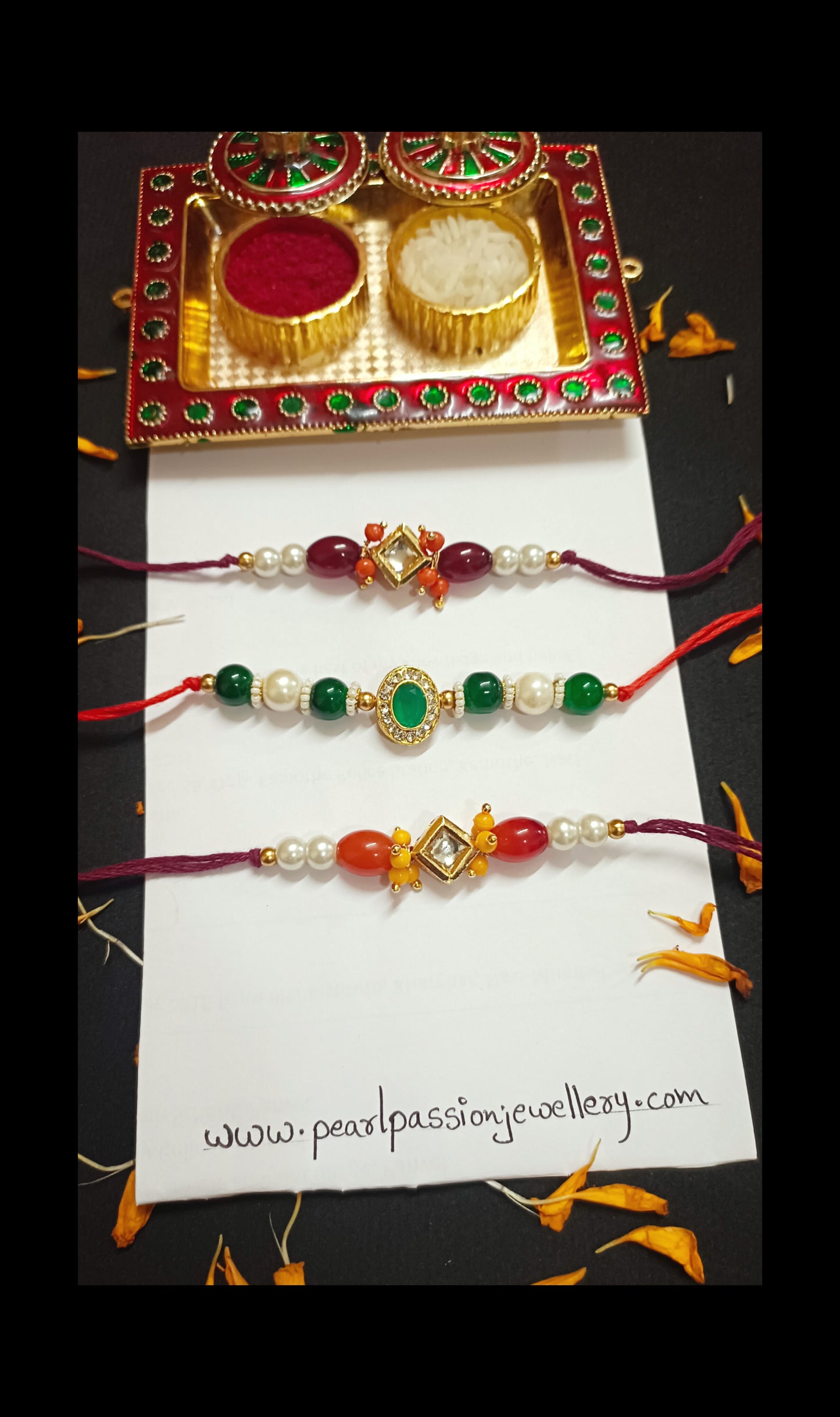 Combo of 3 Kundan Pendant Rakhi