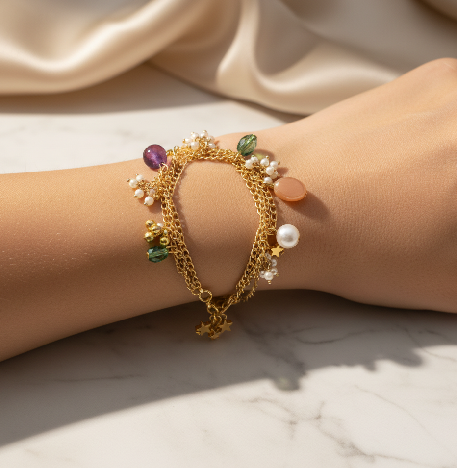 Gold-Plated Beads Charm Bracelet