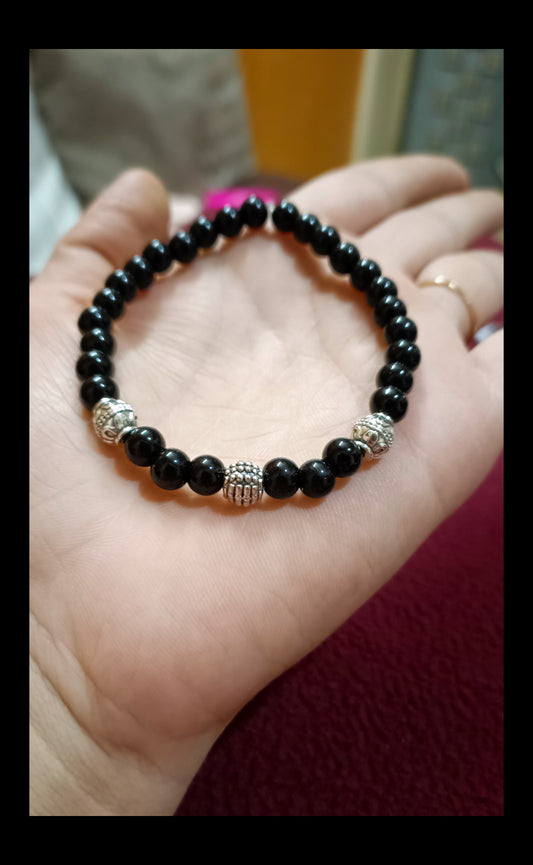 Black Glass Beaded Oxidised Bracelet