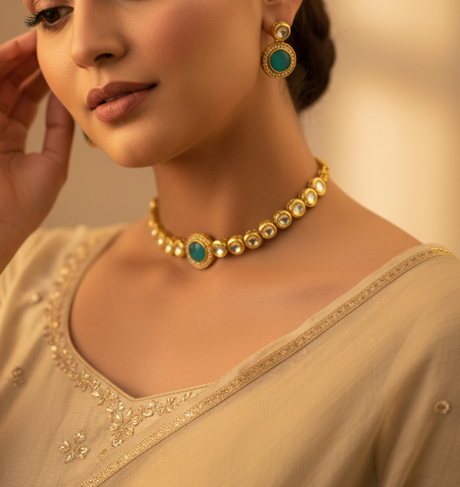 Single Line Meenakari Kundan Set