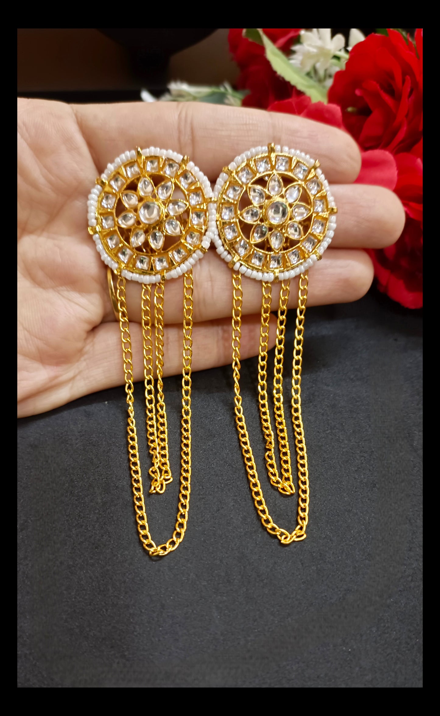 Chain Kundan Chandbali Earrings