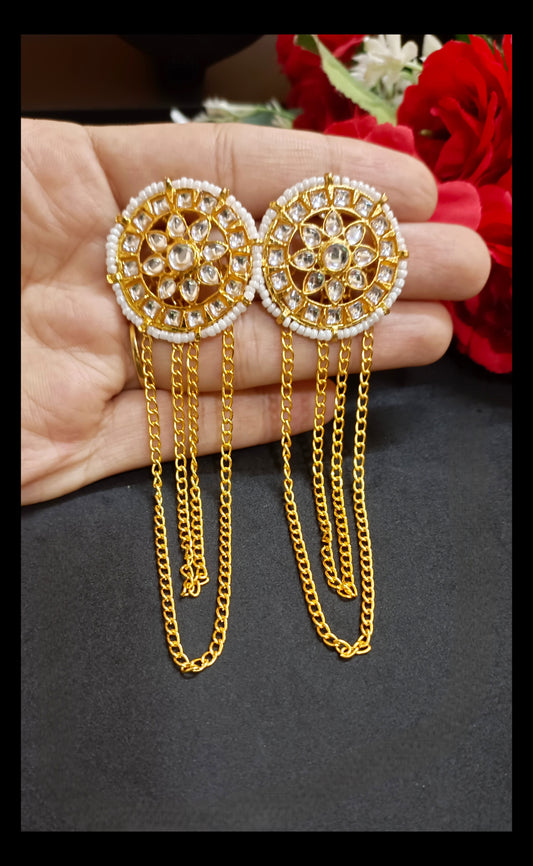 Chain Kundan Chandbali Earrings