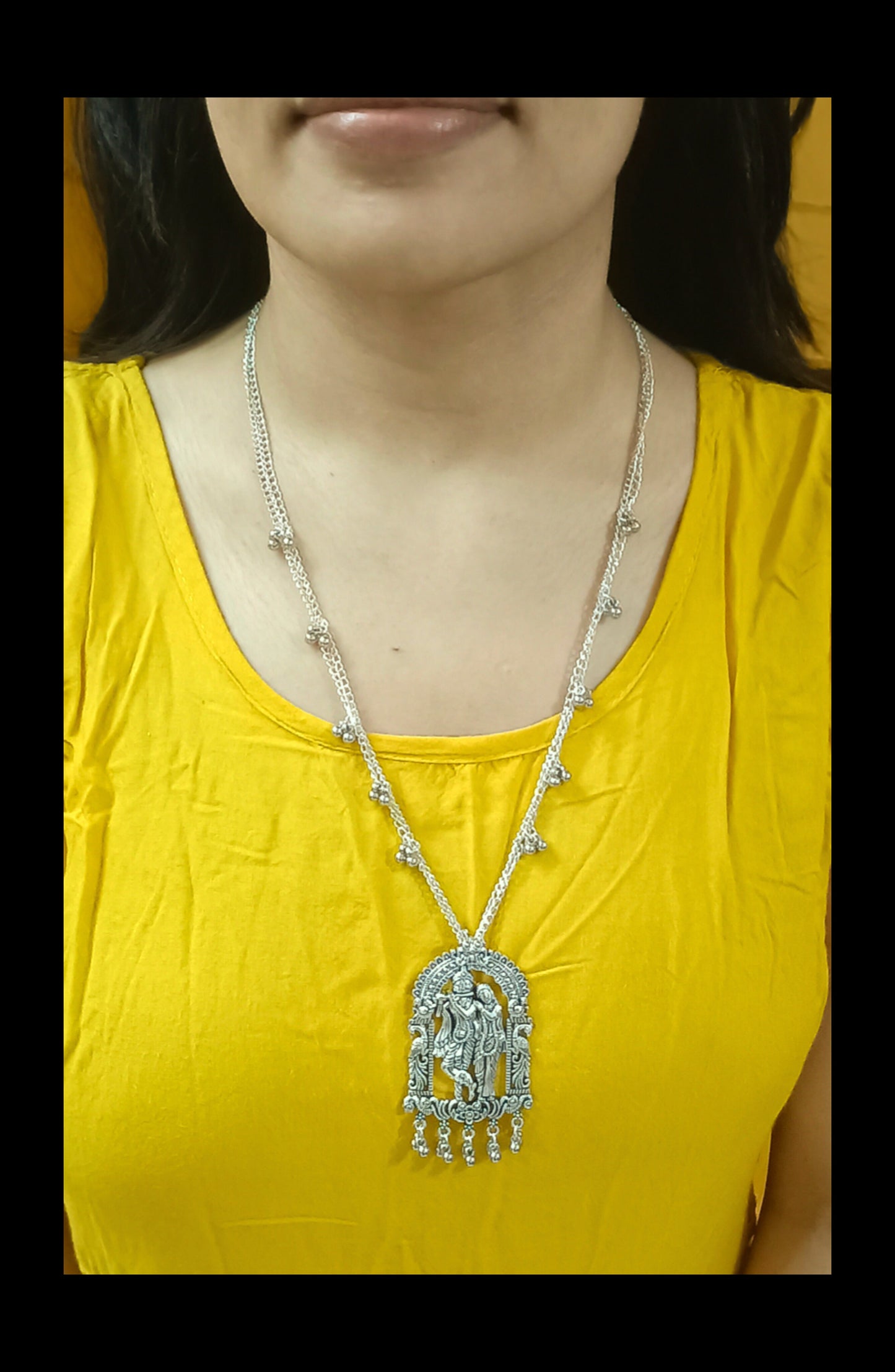 Oxidised Silver Chain Radha-Krishna Pendant Necklace