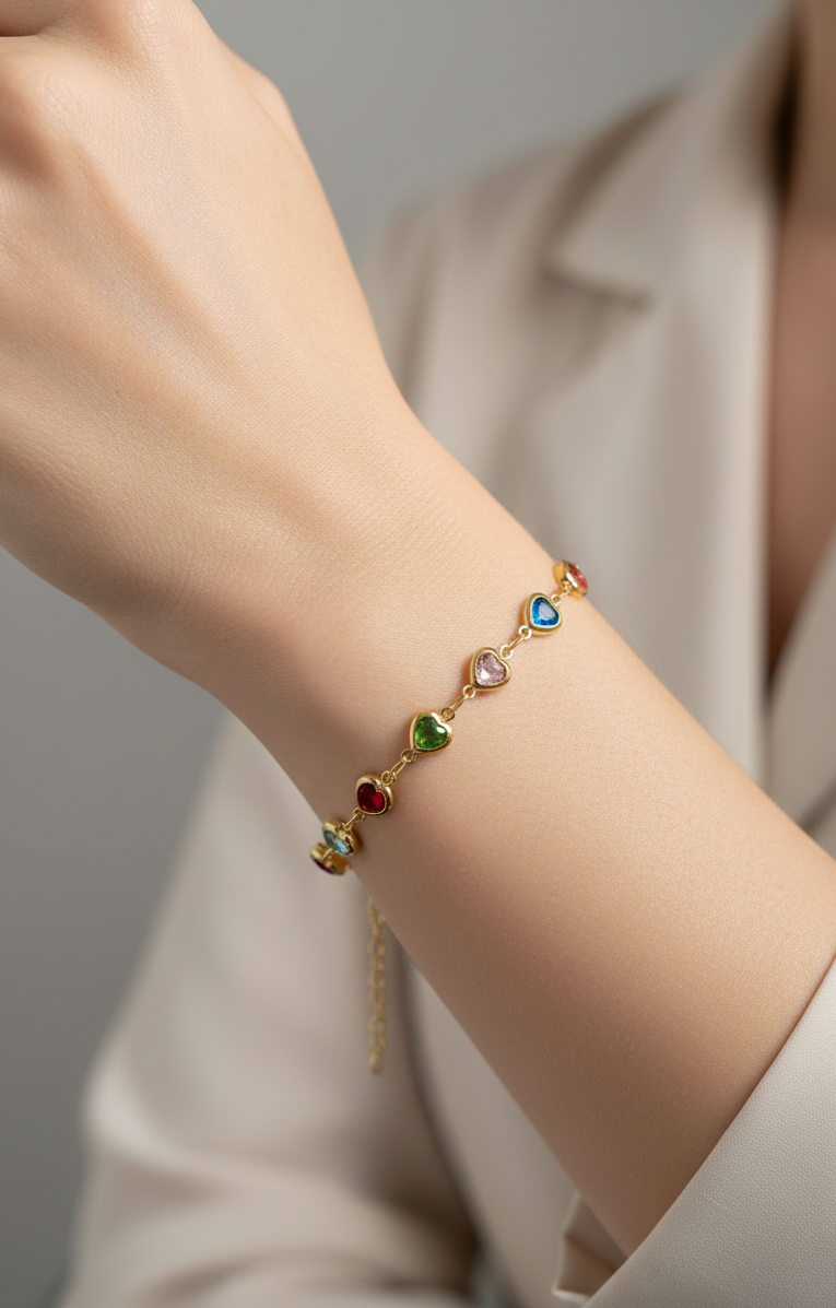 Delicate Heart Shaped Colorful Bracelet