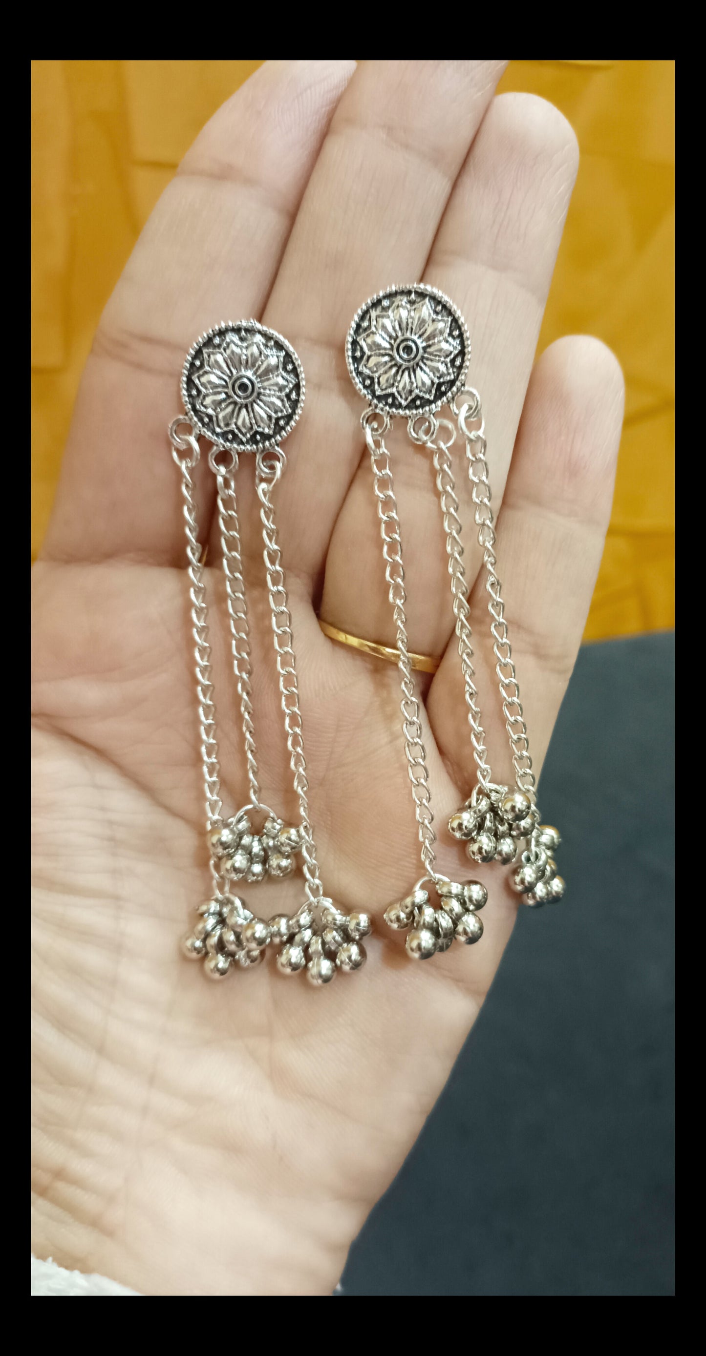 Oxidised Simple Chain Earrings