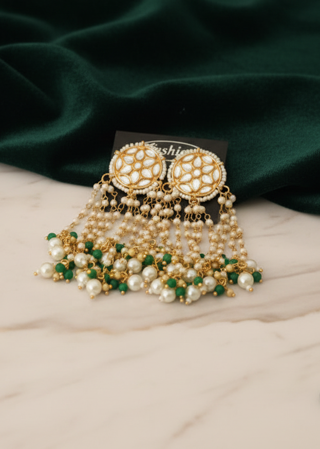 Beautiful Gold Plated Chand phool Long Earrings