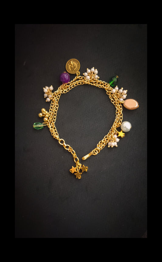Gold-Plated Beads Charm Bracelet