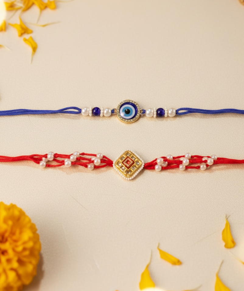 Combo of Evil Eye & Kundan Rakhi