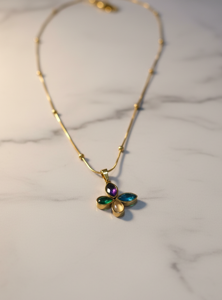 Golden Oxidised Anti-Tarnish Colorful Pendant Necklace