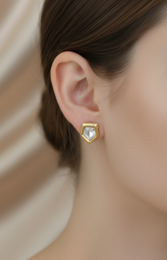 Meenakari Pentagon Shape Kundan Earrings