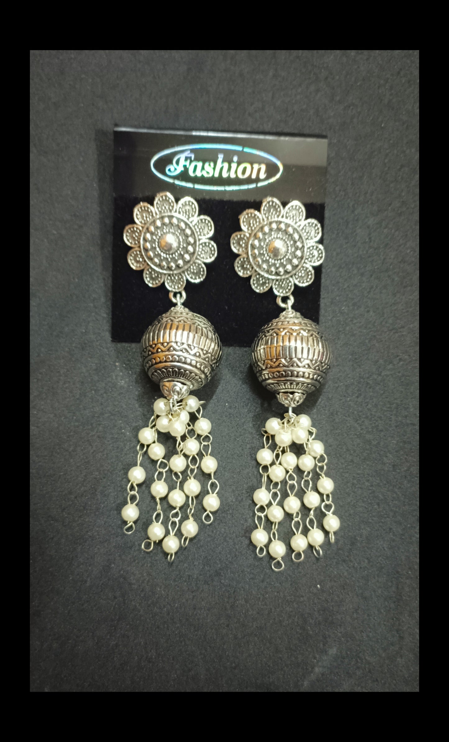 Oxidised Silver Plated Ganthan Line Earrings