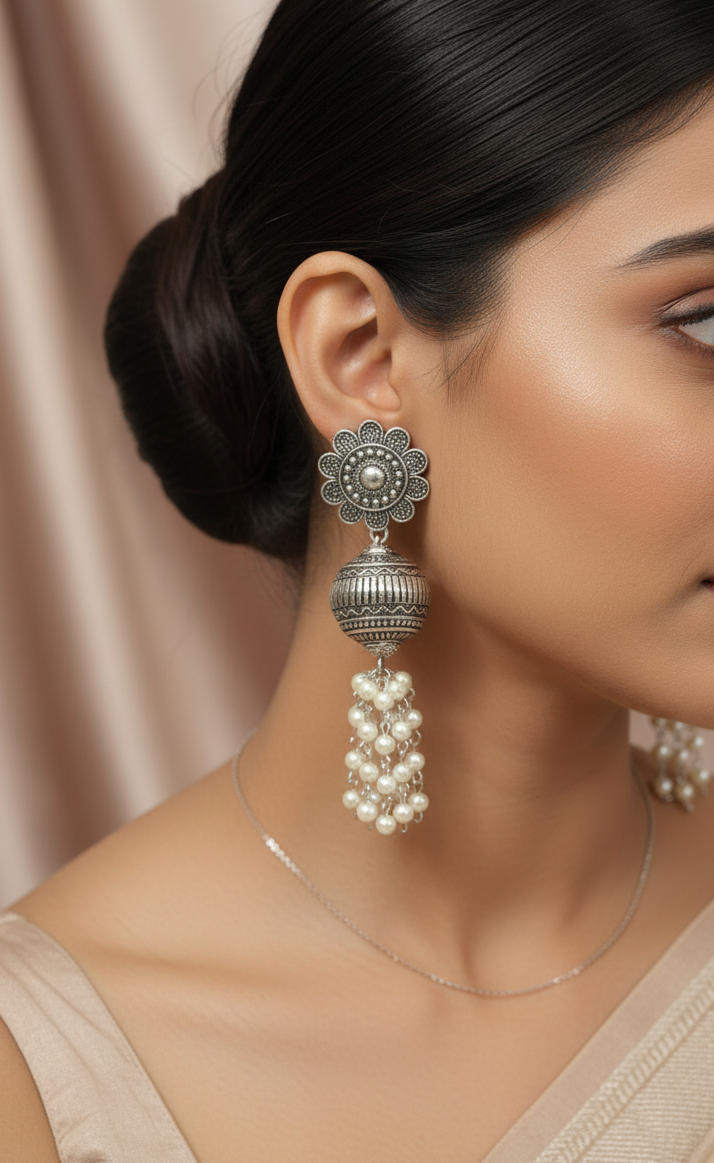 Oxidised Silver Plated Ganthan Line Earrings