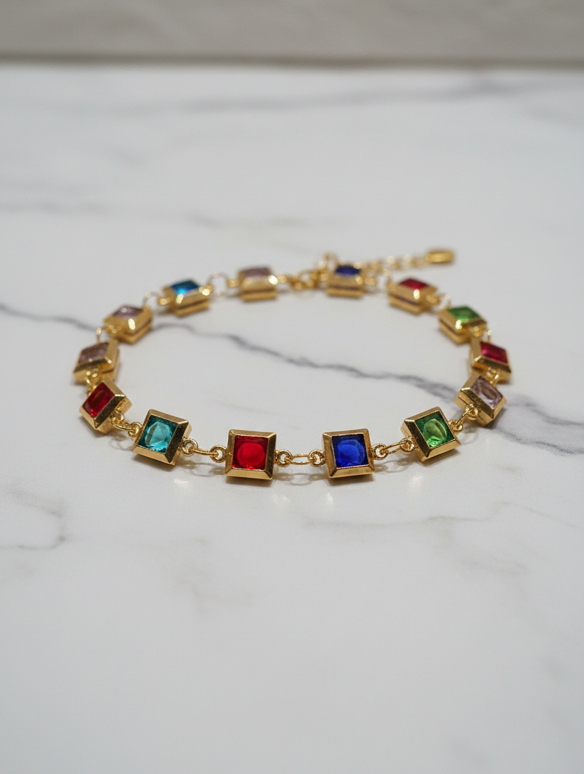 Delicate Square Shaped Colorful Bracelet