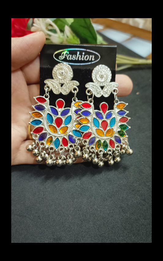 Oxidised Colorful Silver Plated Light Earrings