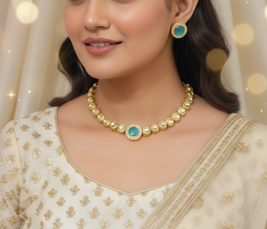 Single Line Meenakari Kundan Set