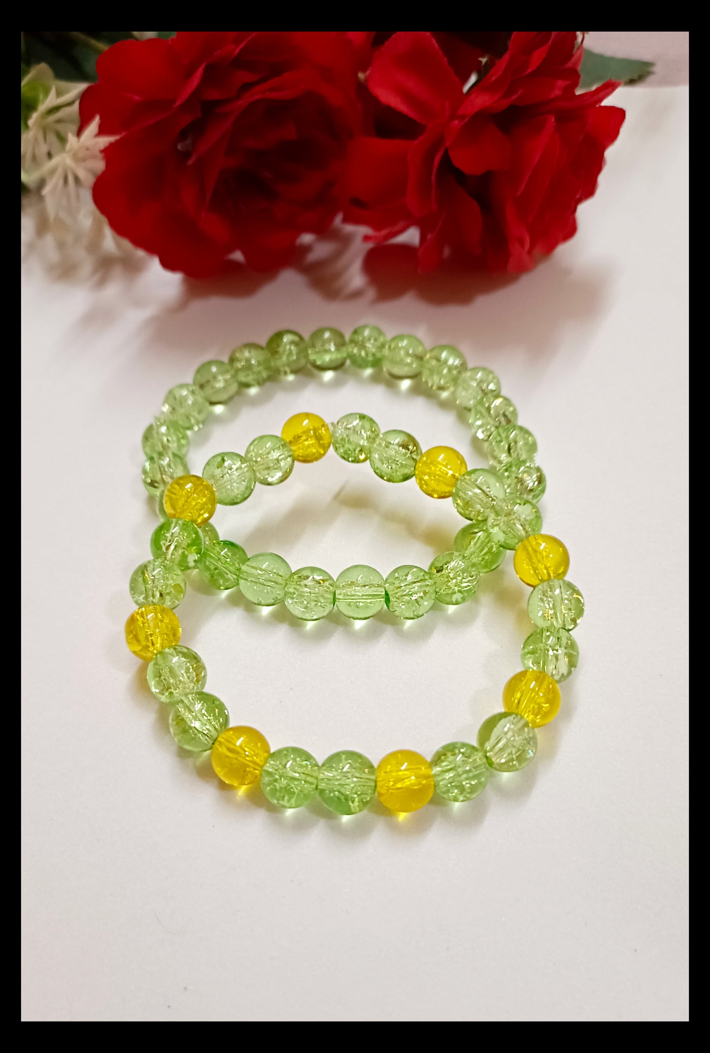 Single & Dual Color Crackle Beads Adjustable Bracelet (8mm)