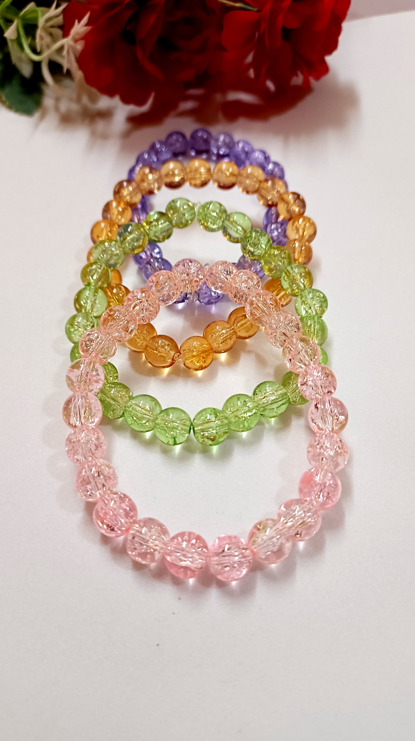 Combo of 4 Crackle Beads Adjustable Bracelet (8mm)