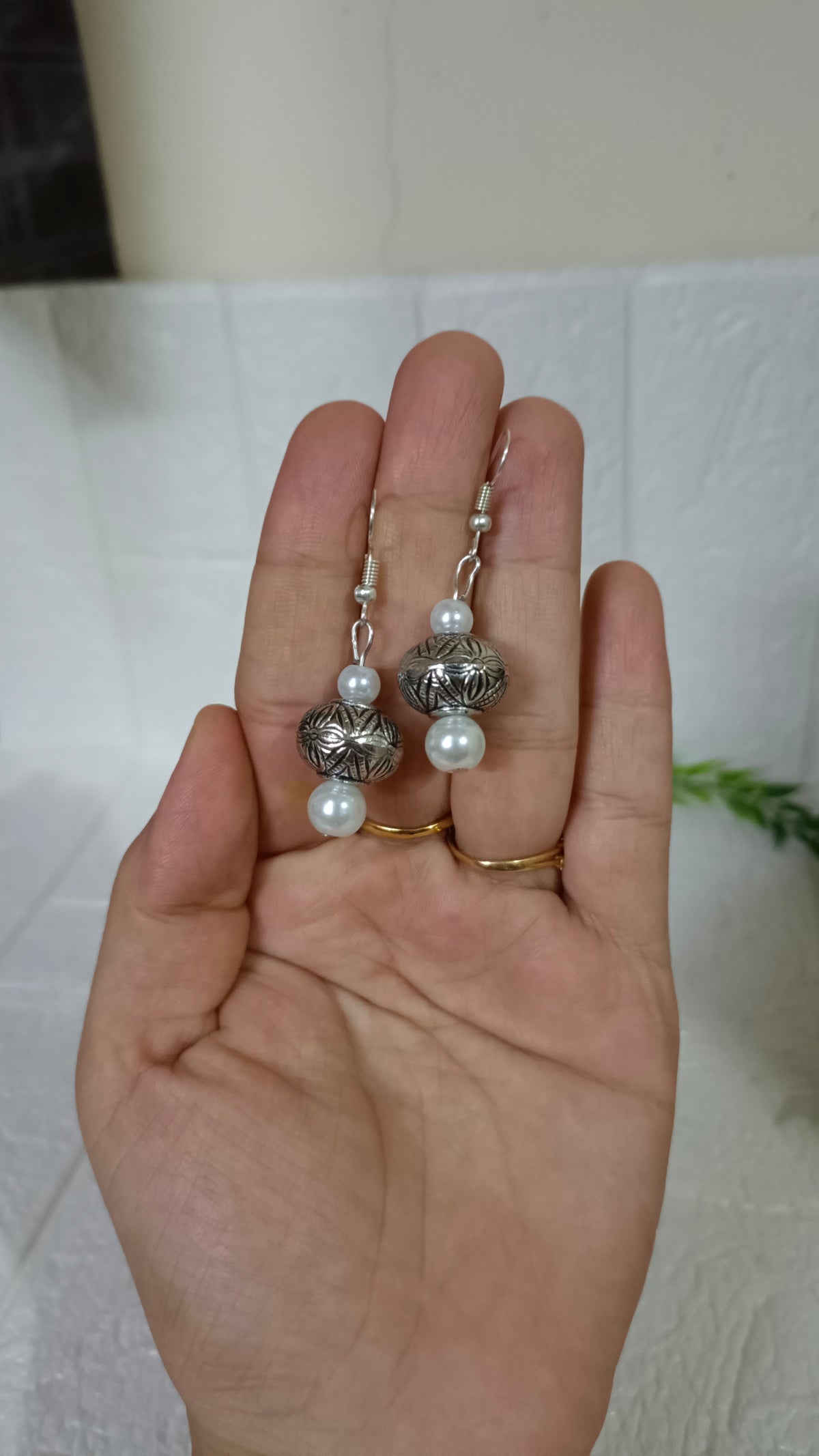 Oxidised with Pearl Earrings