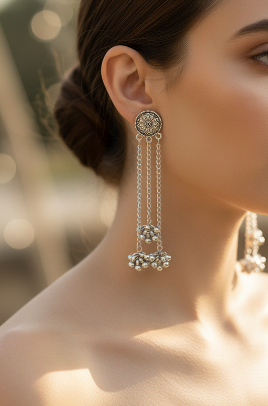 Oxidised Simple Chain Earrings