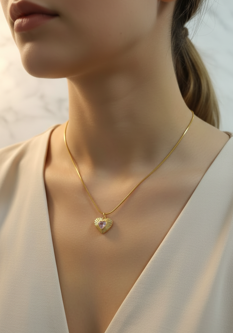 Golden Oxidised Anti-Tarnish Heart Pendant Necklace